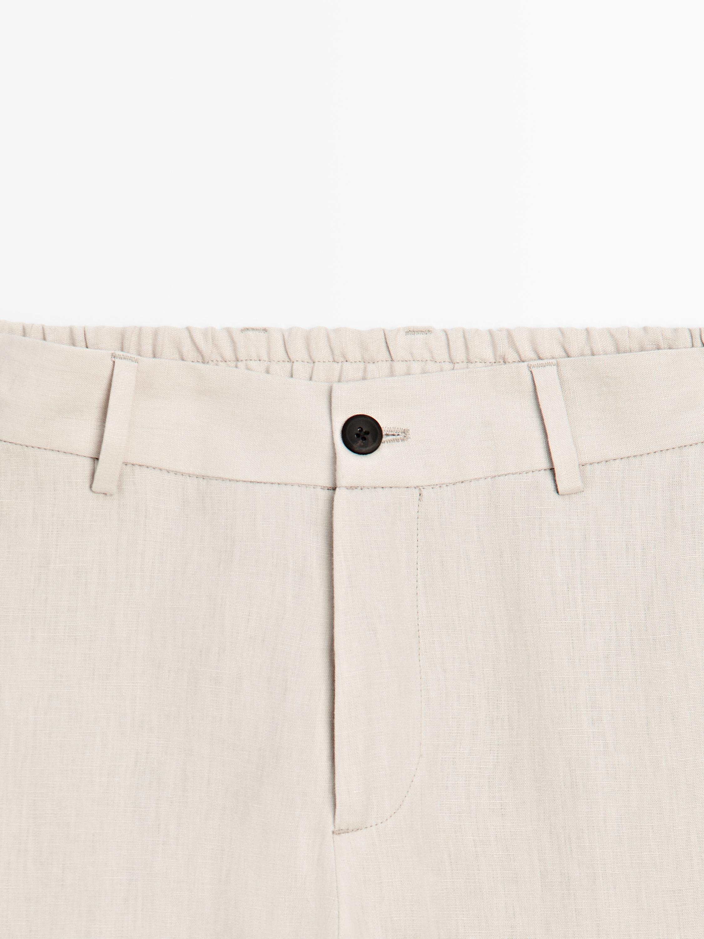 100% linen trousers with elasticated detail